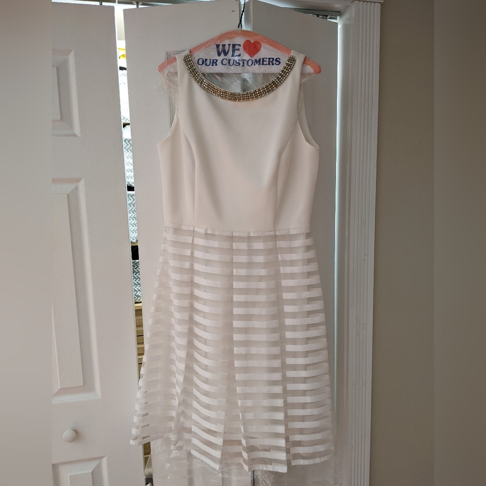 White Cocktail Dress with Beaded Detail on Neckline